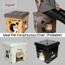 Chaise pliable pour animaux de compagnie de la grotte de chat Maison fonctionnelle pour animaux de compagnie en bois de la nature